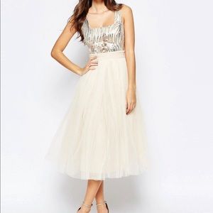 Little Mistress Tulle and Sequin Dress Midi Blush